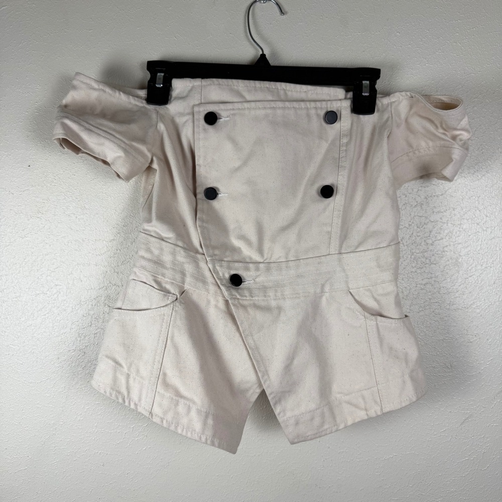 Marissa Webb Womens Cream Cotton Canvas Off Shoulder Double Breasted Top Small